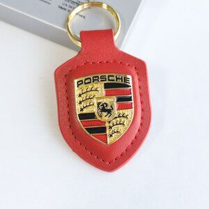 Porsche Red Leather Keychain Luxury Car Accessory